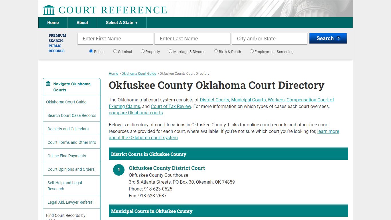 Okfuskee County Oklahoma Court Directory - Courtreference.com