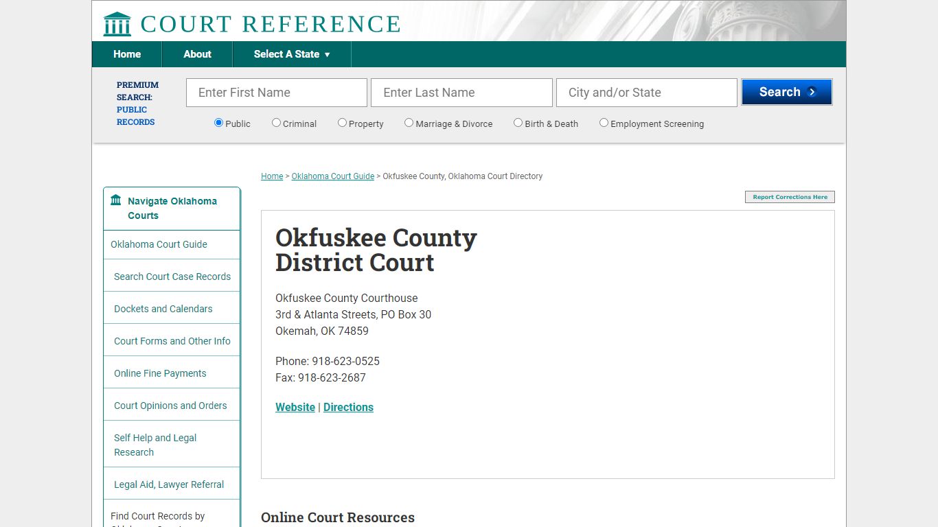 Okfuskee County District Court - Court Records Directory